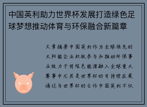 中国英利助力世界杯发展打造绿色足球梦想推动体育与环保融合新篇章